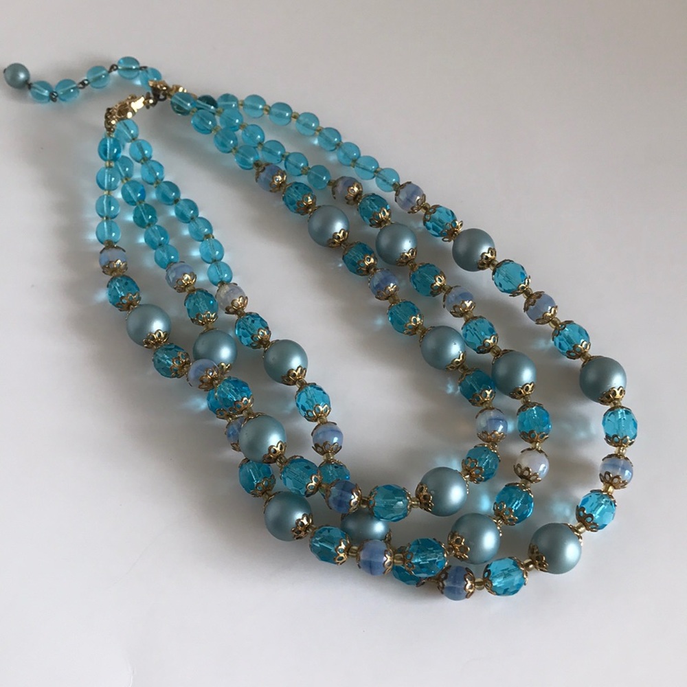 Vintage blue crystal bib choker necklace